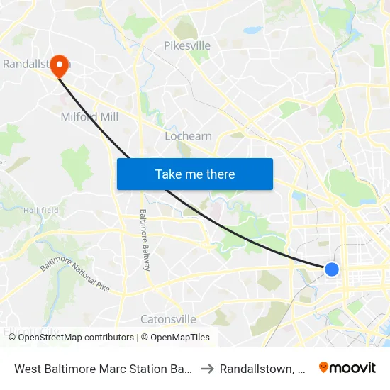 West Baltimore Marc Station Bay 3 to Randallstown, MD map