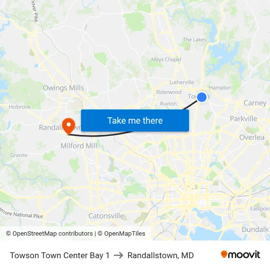 Towson Town Center Bay 1 to Randallstown, MD map