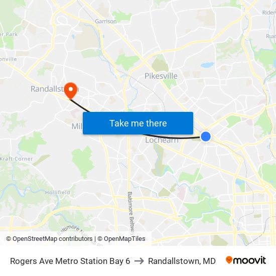 Rogers Ave Metro Station Bay 6 to Randallstown, MD map