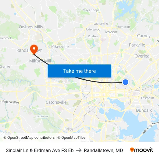Sinclair Ln & Erdman Ave FS Eb to Randallstown, MD map