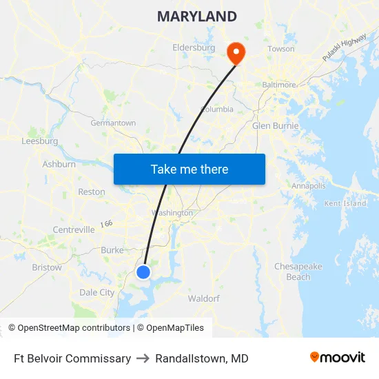 Ft Belvoir Commissary to Randallstown, MD map