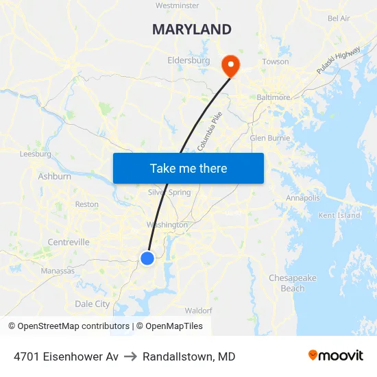 4701 Eisenhower Av to Randallstown, MD map
