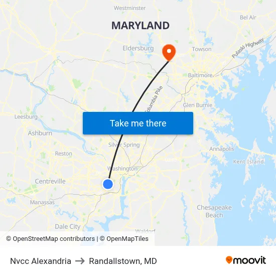 Nvcc Alexandria to Randallstown, MD map