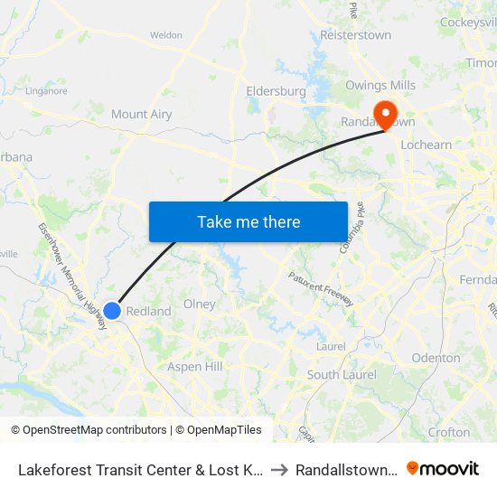 Lakeforest Transit Center & Lost Knife Ave to Randallstown, MD map