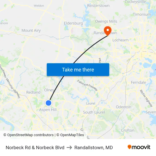 Norbeck Rd & Norbeck Blvd to Randallstown, MD map