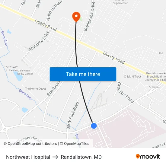 Northwest Hospital to Randallstown, MD map