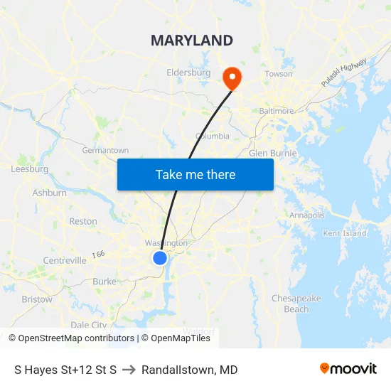 S Hayes St+12 St S to Randallstown, MD map