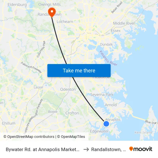 Bywater Rd. at Annapolis Marketplace to Randallstown, MD map