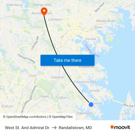 West St. And Admiral Dr. to Randallstown, MD map
