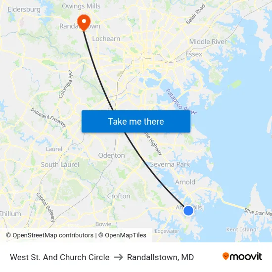 West St. And Church Circle to Randallstown, MD map