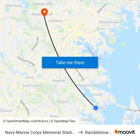 Navy-Marine Corps Memorial Stadium (Stop 1) to Randallstown, MD map