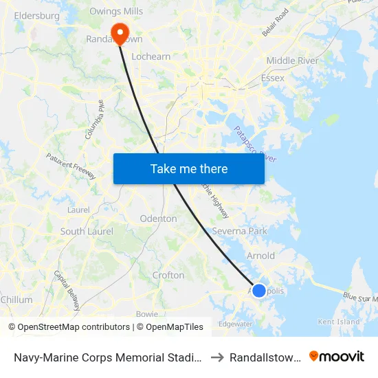 Navy-Marine Corps Memorial Stadium (Stop 3) to Randallstown, MD map