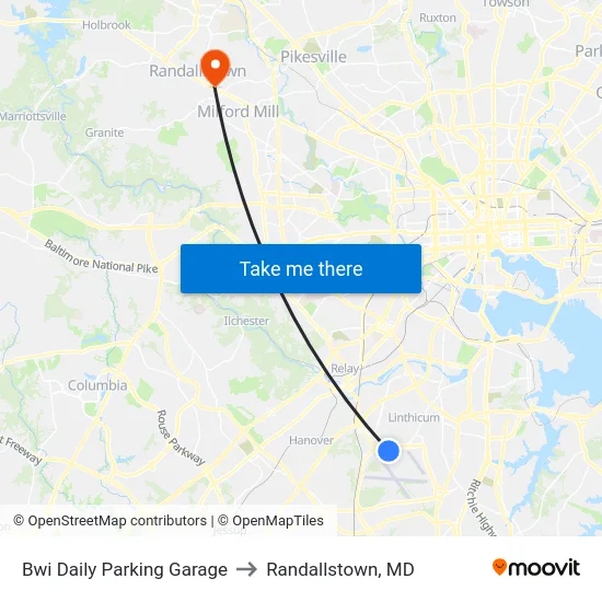 Bwi Daily Parking Garage to Randallstown, MD map