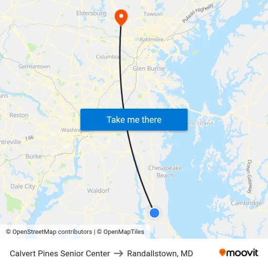 Calvert Pines Senior Center to Randallstown, MD map