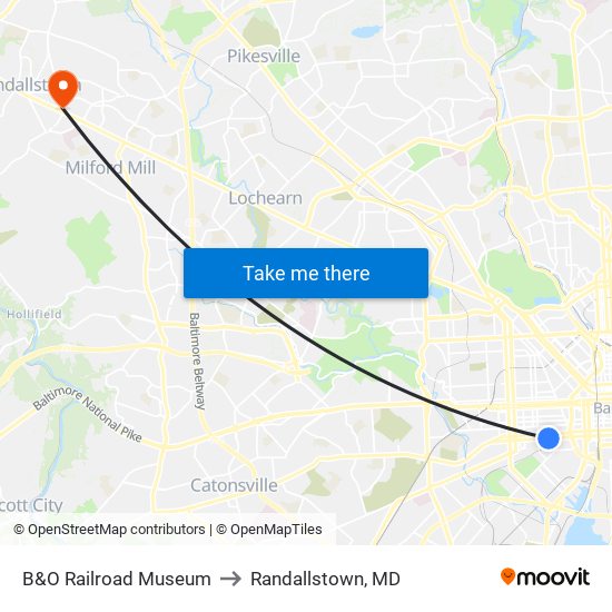 B&O Railroad Museum to Randallstown, MD map