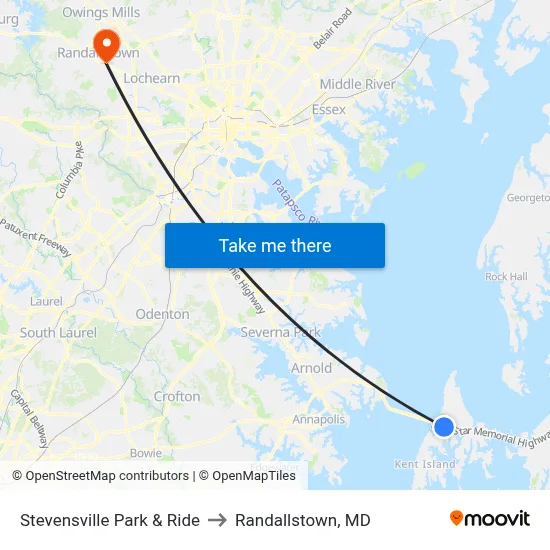 Stevensville Park & Ride to Randallstown, MD map