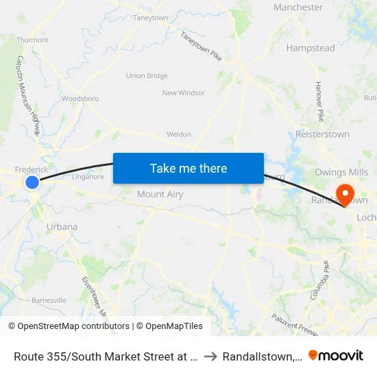 Route 355/South Market Street at Noland to Randallstown, MD map