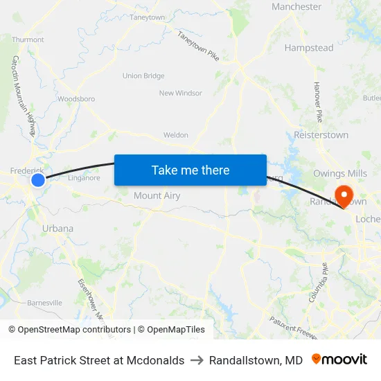 East Patrick Street at Mcdonalds to Randallstown, MD map