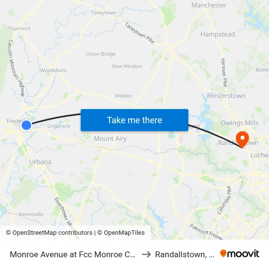 Monroe Avenue at Fcc Monroe Center to Randallstown, MD map