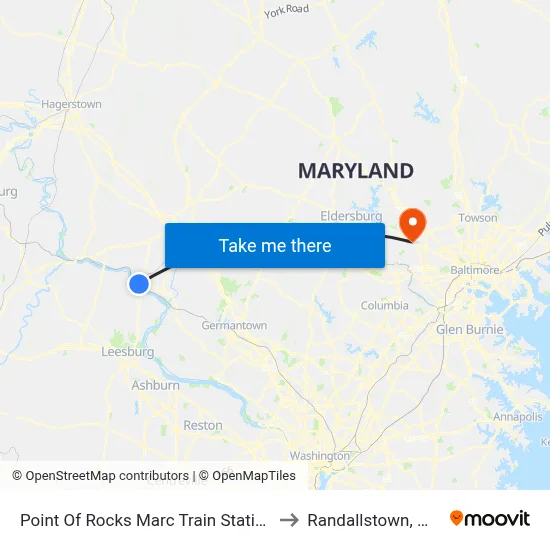 Point Of Rocks Marc Train Station to Randallstown, MD map