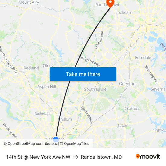14th St @ New York Ave NW to Randallstown, MD map