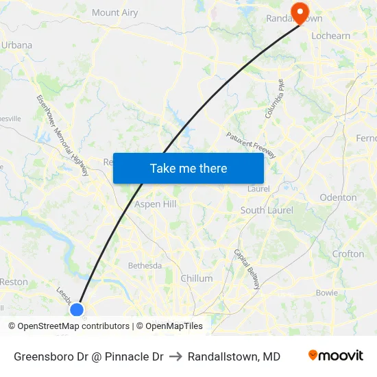 Greensboro Dr @ Pinnacle Dr to Randallstown, MD map