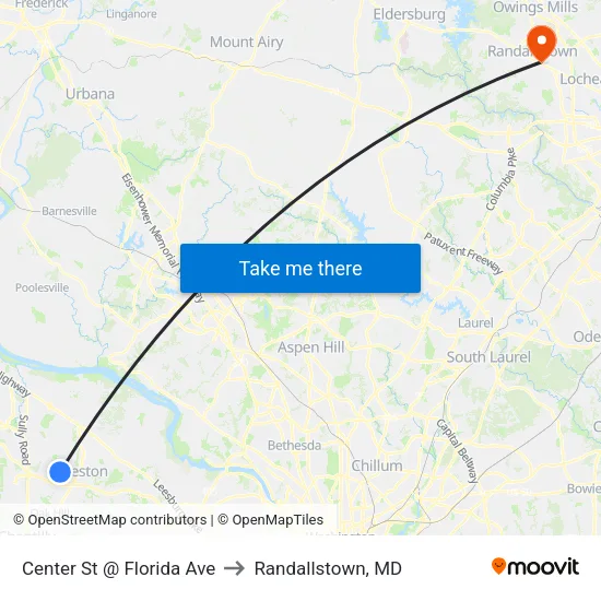 Center St @ Florida Ave to Randallstown, MD map