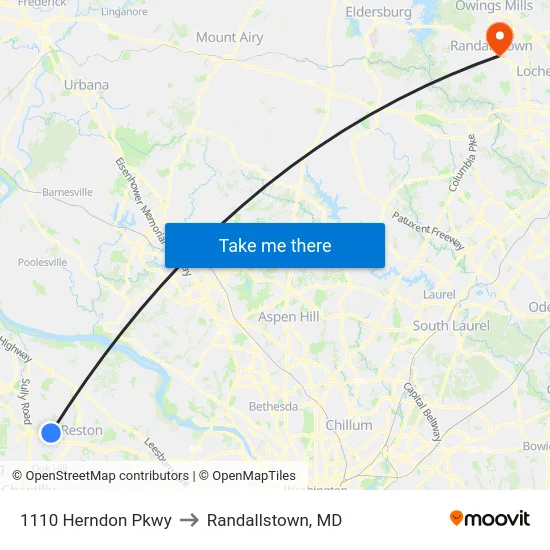 1110 Herndon Pkwy to Randallstown, MD map