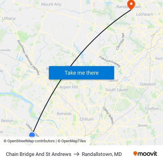 Chain Bridge And St Andrews to Randallstown, MD map