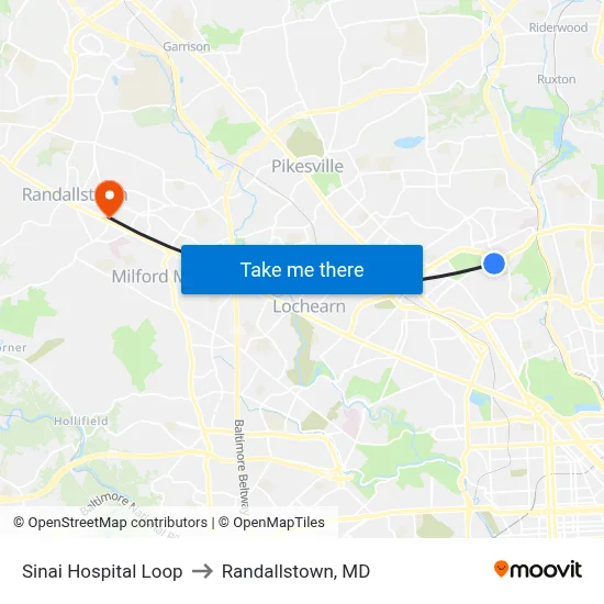 Sinai Hospital Loop to Randallstown, MD map