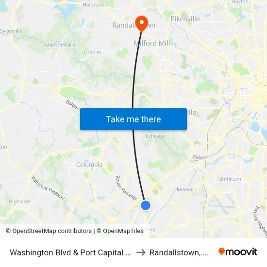 Washington Blvd & Port Capital Dr to Randallstown, MD map