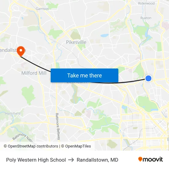 Poly Western High School to Randallstown, MD map