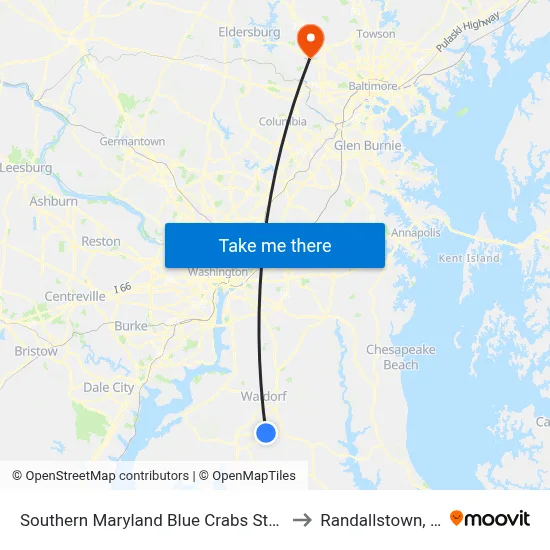 Southern Maryland Blue Crabs Stadium to Randallstown, MD map