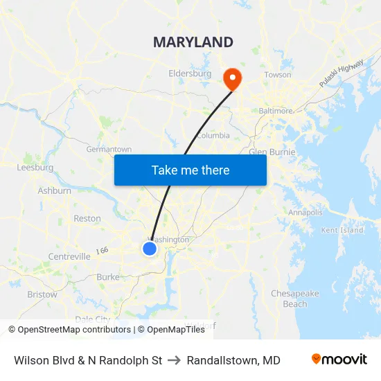 Wilson Blvd & N Randolph St to Randallstown, MD map