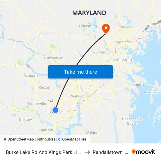 Burke Lake Rd And Kings Park Library to Randallstown, MD map