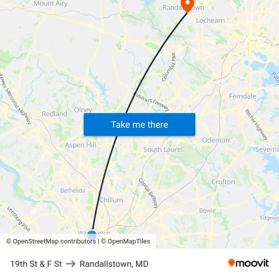 19th St & F St to Randallstown, MD map