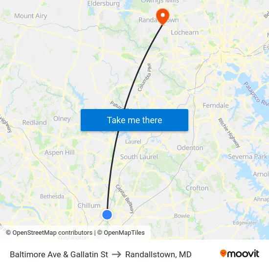 Baltimore Ave & Gallatin St to Randallstown, MD map