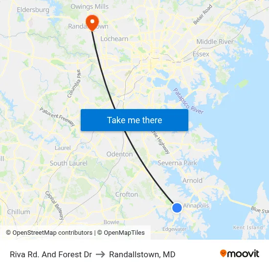 Riva Rd. And Forest Dr to Randallstown, MD map