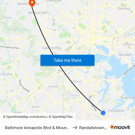 Baltimore Annapolis Blvd & Mountain Rd to Randallstown, MD map