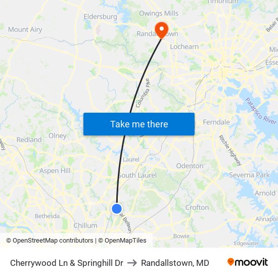 Cherrywood Ln & Springhill Dr to Randallstown, MD map