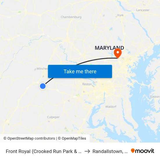 Front Royal (Crooked Run Park & Ride) to Randallstown, MD map
