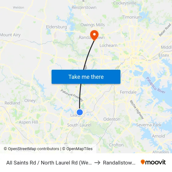 All Saints Rd / North Laurel Rd (Westbound) to Randallstown, MD map