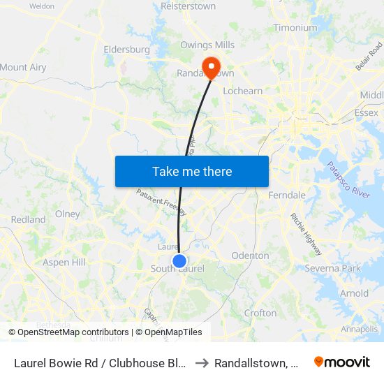 Laurel Bowie Rd / Clubhouse Blvd to Randallstown, MD map