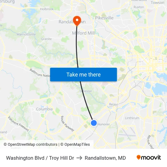 Washington Blvd / Troy Hill Dr to Randallstown, MD map