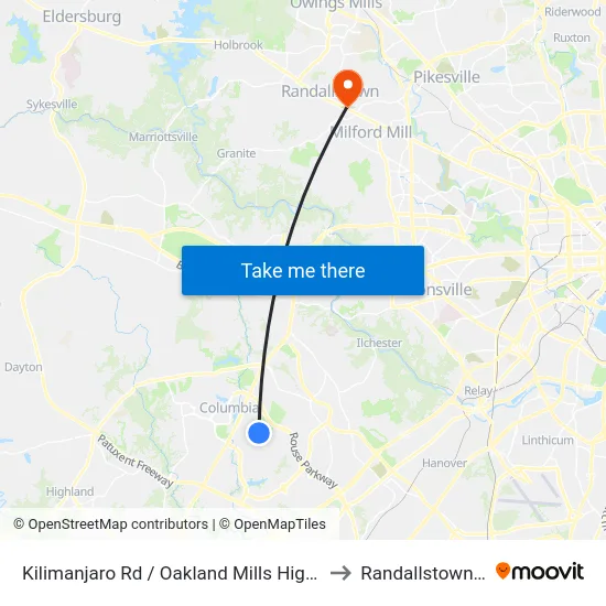 Kilimanjaro Rd / Oakland Mills High School to Randallstown, MD map