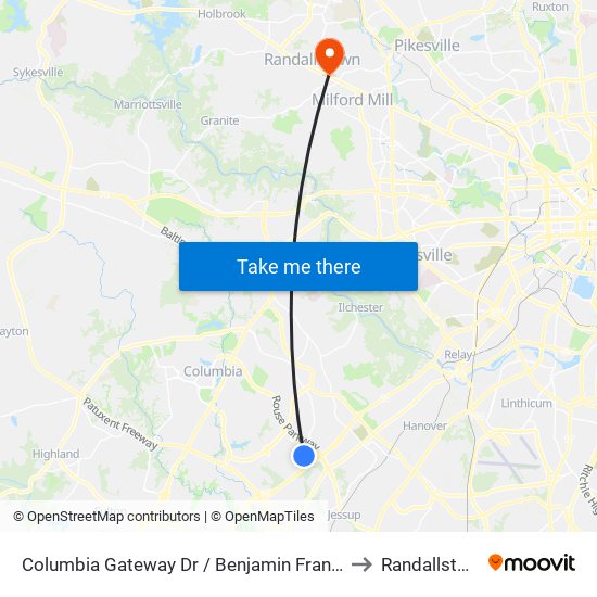 Columbia Gateway Dr / Benjamin Franklin Dr to Randallstown, MD map