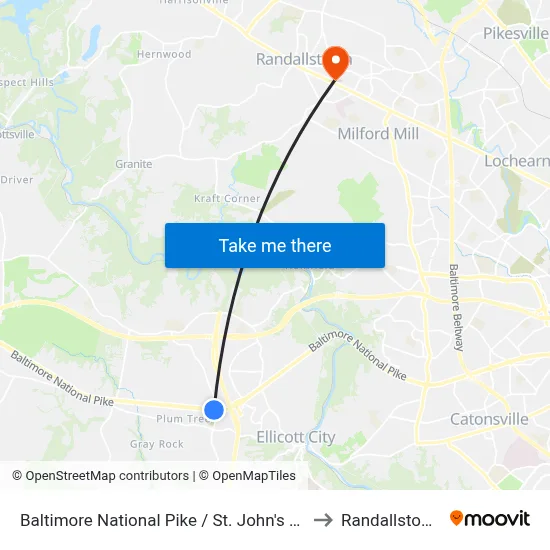 Baltimore National Pike / St. John's Ln (Eastbound) to Randallstown, MD map