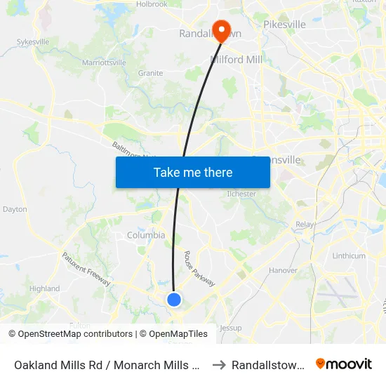 Oakland Mills Rd / Monarch Mills Way South to Randallstown, MD map