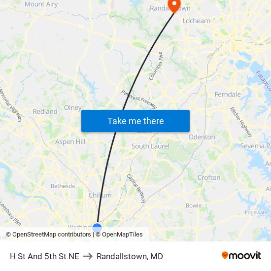 H St And 5th St NE to Randallstown, MD map