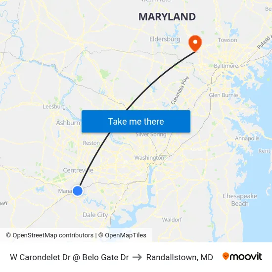 W Carondelet Dr @ Belo Gate Dr to Randallstown, MD map